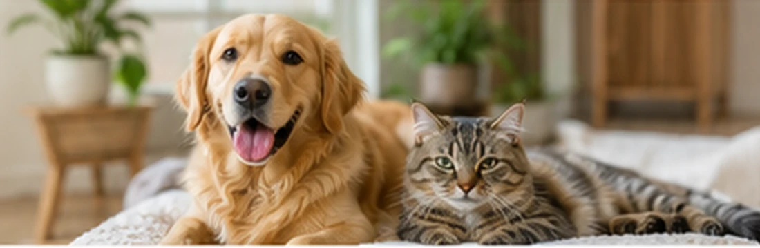 Hond en kat ontspannen in huis