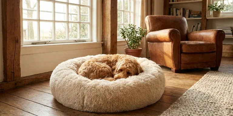 Donut-hondenmand met opgekrulde hond