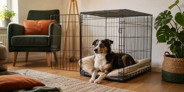 Hond ontspannen in comfortabele hondenbench
