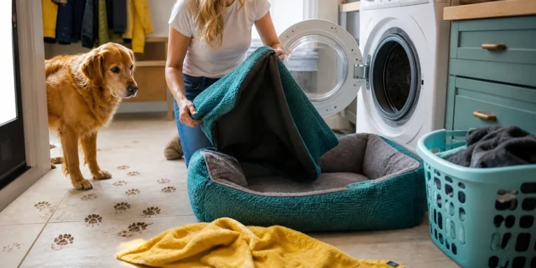 Hondenmand wassen in wasruimte