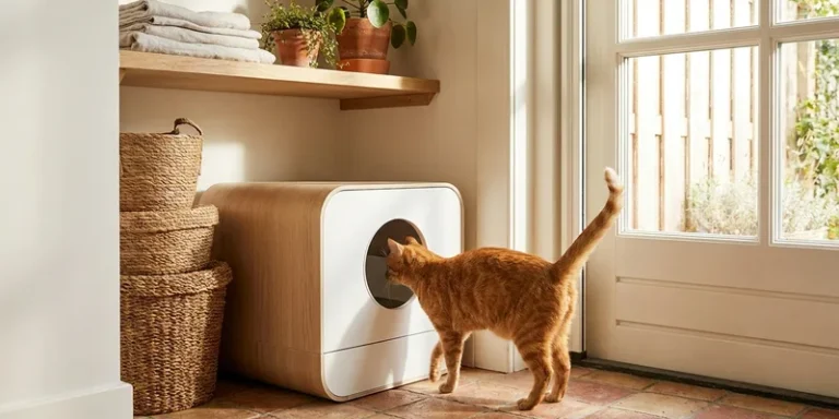 Kattenbak in een lichte bijkeuken