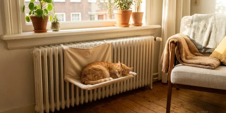 Kattenhangmat aan de radiator