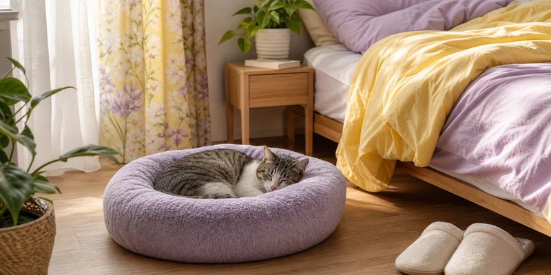 Kat in zachte kattenmand