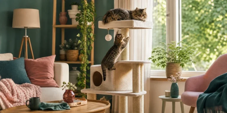 Kattentoren in gezellige woonkamer