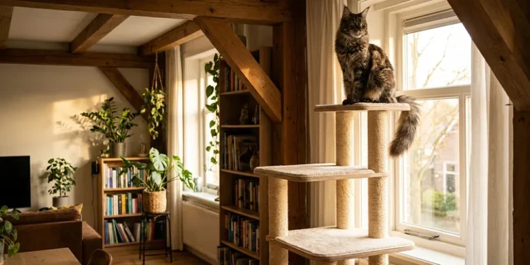 Krabpaal met Maine Coon bovenop