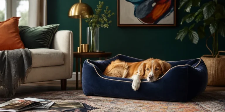Luxe hondenmand in stijlvolle woonkamer