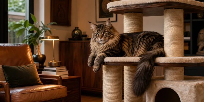 Stevige krabpaal voor grote kat in kleurrijke woonkamer