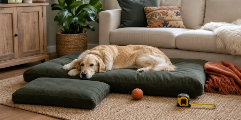 Grote hond op XL hondenkussen met meetlint
