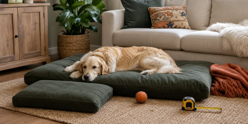 Grote hond op XL hondenkussen met meetlint